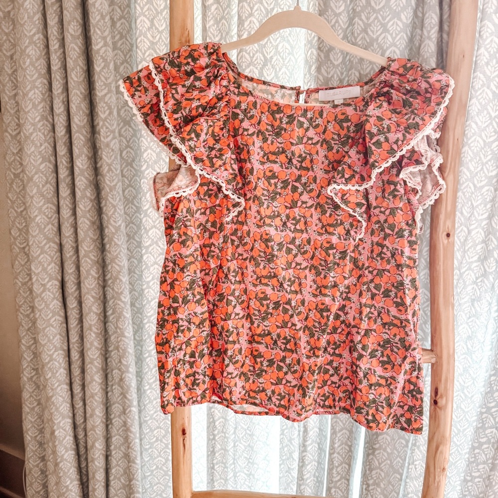 Sugarlips Floral Ruffle Blouse - Orange and Black